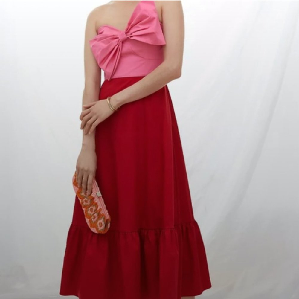 Hutch Anthropologie Bow-Tie Strapless Maxi Dress In Red/Pink